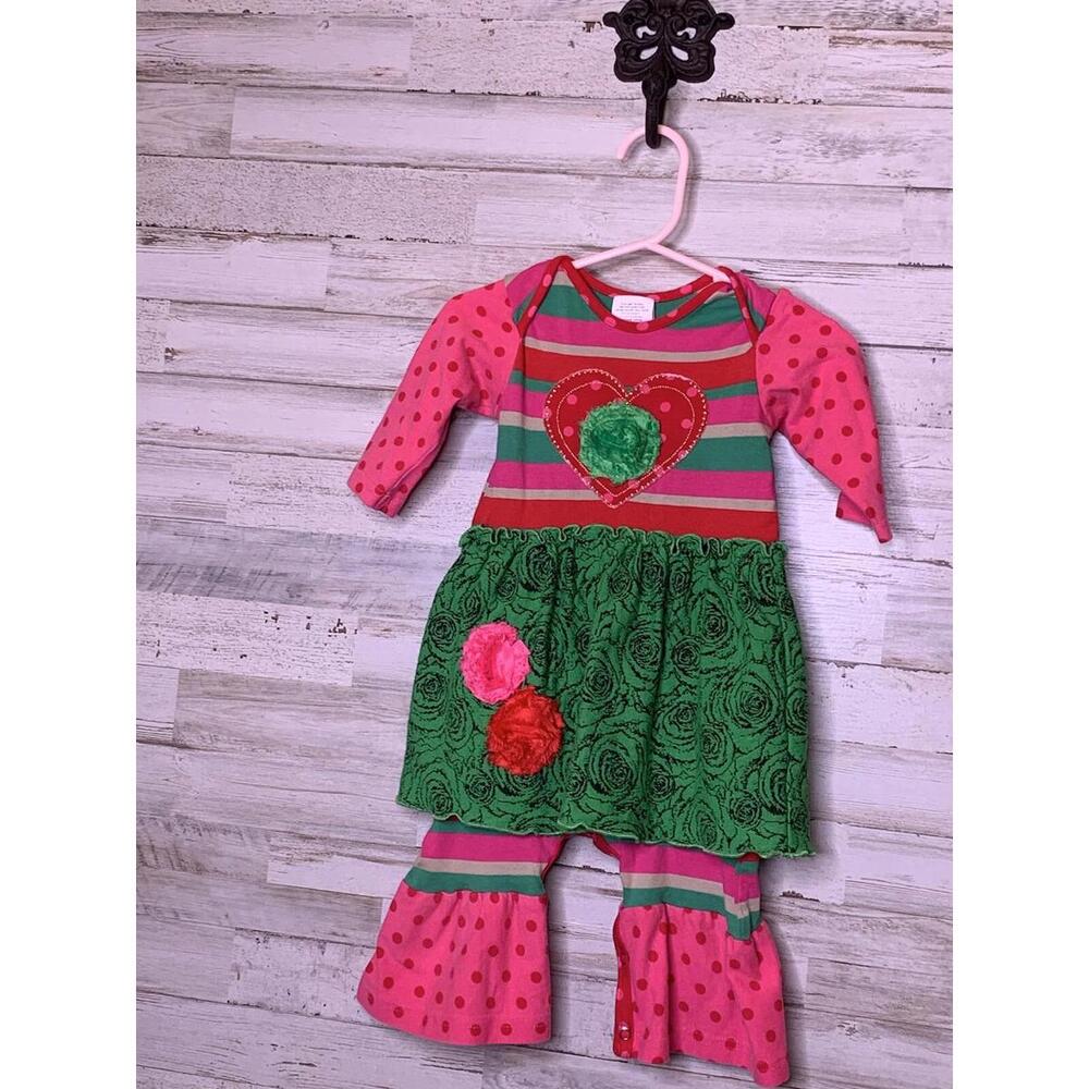 ROKI & ZOI MULTICOLOR HEART RUFFLE PANT ONE PIECE  SIZE 9 MONTHS